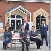 At Kenilworth Station were (from row, from left) Sarah Windrum (CWLEP), Jeremy Wright MP, Julia Singleton Tasker (Heart of England community rail partnership), and (back row, from left) Andy Garsed (Kenilworth Recovery), Helen Peters and Major Richard Carney (both Shakespeare's England), Francis Thomas (West Midlands Trains). Photo supplied