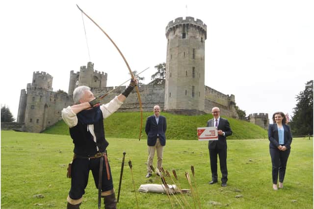 At Warwick Castle were (from left) Archer Noel Evans, Nick Blofeld (Warwick Castle), Matt Western MP, Kate Varvdeo (Shakespeare’s England). Photo supplied