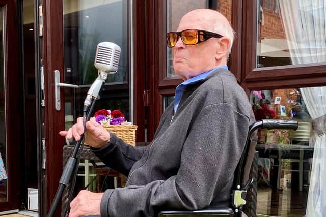 John Farringdon making a 'thank you' speech during his 108th birthday celebrations at Cubbington Mill Care Home.