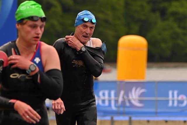 Professor Nigel Dimmock (right)  has just become British Olympic Distance Triathlon Champion in the over 80s age group at the age of 81.