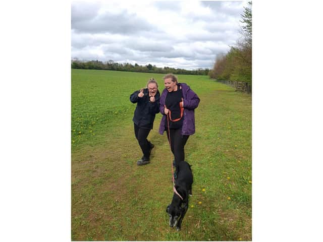 Roxy Peachey and Lauren Penman on a walk with Roxy's dog. Photo supplied