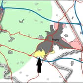 The yellow section shows where the South West Rugby development is set to be built.