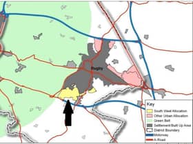 The yellow section shows where the South West Rugby development is set to be built.