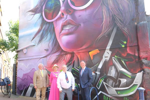 Pictured at Spencer Yard from left to right Cllr Wallace Redford (WCC
transport & planning portfolio holder), Cllr Susan Rasmussen, Cllr John Cooke (WDC place & economy portfolio holder) and Cllr Andrew Day. Photo supplied