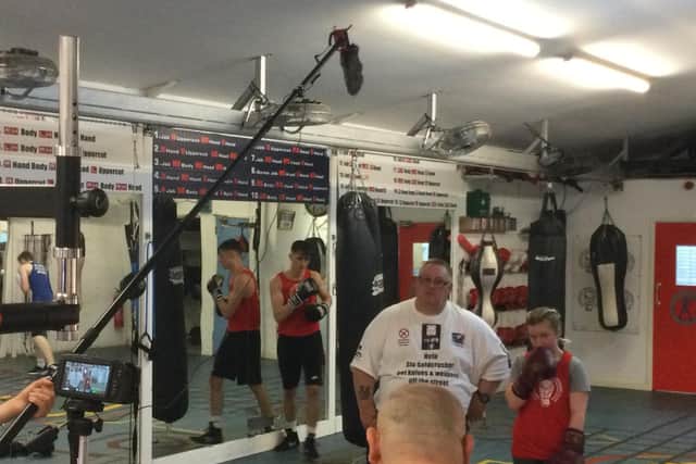 Stu Goldcrusher helps to film a documentary at Royal Leamington Spa Amateur Boxing Club  about how boxing can be a deterrent from youngsters getting involved with county lines drugs gangs.