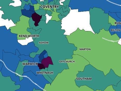 The darker areas are where the Covid rates are higher - they are Leamington Brunswick; Leamington East and Sydenham; Cannon Park and University.