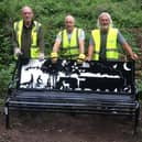L-R Volunteers David Sims, Andy Wright and Bob Holloway with one of the new benches.