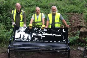 L-R Volunteers David Sims, Andy Wright and Bob Holloway with one of the new benches.