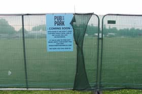 Pub in the Park is currently being set up in St Nicholas Park in Warwick. Photo by Geoff Ousbey.