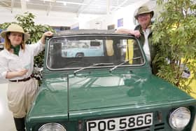Costumed explainers Annie and Alex exploring nature in the collection at British Motor Museum. Photo supplied