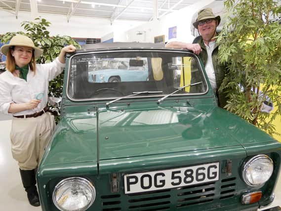 Costumed explainers Annie and Alex exploring nature in the collection at British Motor Museum. Photo supplied