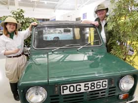 Costumed explainers Annie and Alex exploring nature in the collection at British Motor Museum. Photo supplied