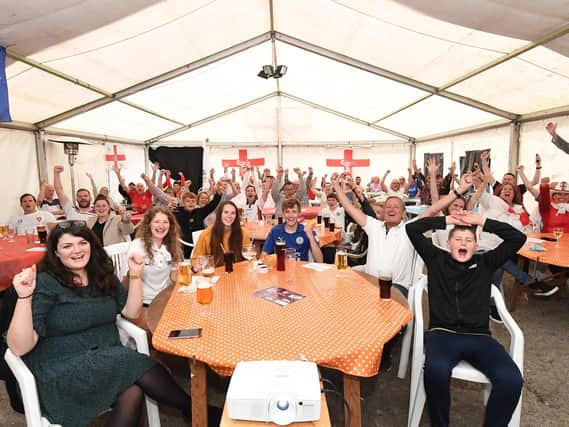 England fans at The Chequers pub in Swinford.
PICTURE: ANDREW CARPENTER
