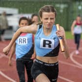 ISABELLE KNIGHT storming to victory in the U13 girls 4 x 100m relay