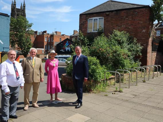 Pictured at Spencer Yard are (from left to right) Councillor John Cooke (WDC place and economy portfolio holder), Councillor Wallace Redford (WCC transport and
planning portfolio holder), Mayor of Leamington Councillor Susan Rasmussen and WDC leader Councillor Andrew Day.