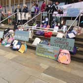 The backpack protest at Shire Hall in Warwick against what some parents and carers have described as a "crisis" in SEND services in Warwickshire. Photo by Geoff Ousbey.
