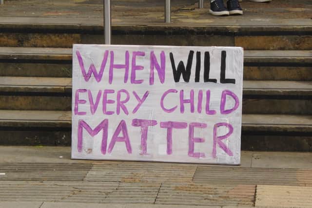 The backpack protest at Shire Hall in Warwick against what some parents and carers have described as a "crisis" in SEND services in Warwickshire. Photo by Geoff Ousbey.