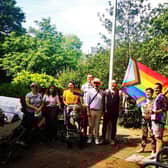 The raising of the Gay Pride flag at Jubilee House in Kenilworth in June.