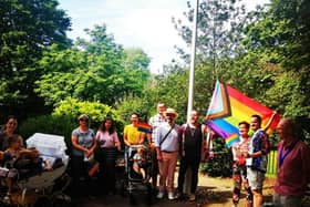 The raising of the Gay Pride flag at Jubilee House in Kenilworth in June.