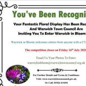 The Warwick in Bloom nomination card. Photo by Warwick Town Council