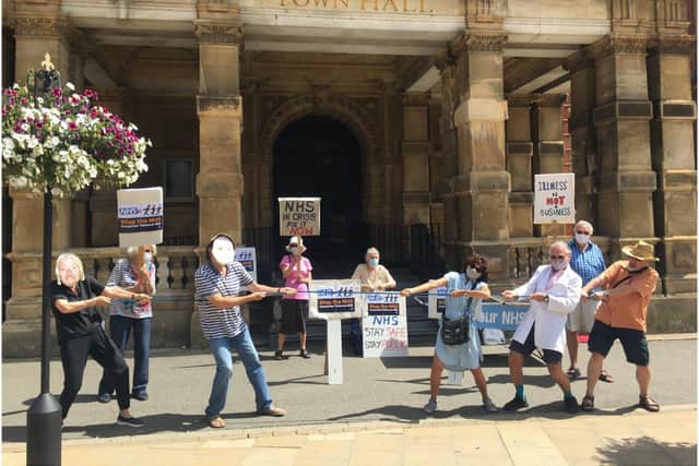 The tug of war protest outside Leamington town hall. Photo supplied