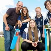 Kevin Mitchell, chairman of Leamington Cricket Club, Marie Bawden, head of women and girls’ cricket with young players from the club's women and girls’ section.