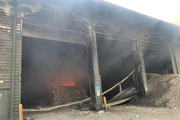 The fire at the recycling plant in Ettington. Photo by Warwickshire Fire and Rescue