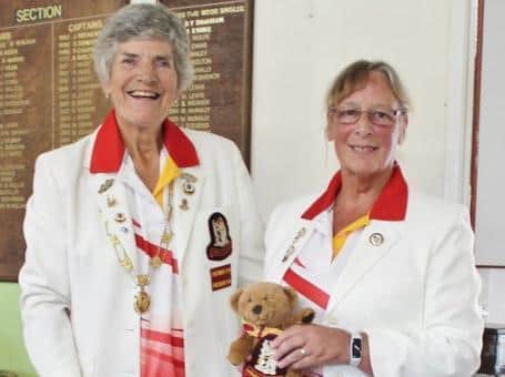 County President Mary Wheildon presents Stratford's Elspeth Summers with her blazer badge