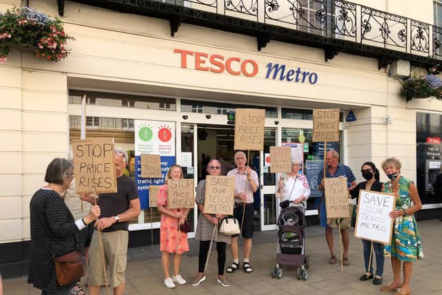 Protesters campaigned outside Tesco in Leamington's Parade this afternoon (Wednesday) over its price rises.