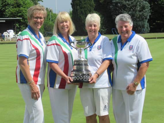 Ladies County Fours winners bowls RLS Royal Leamington Spa Anita Cowdrill, Dawn Horne, Janice White and Jenny Wickens.