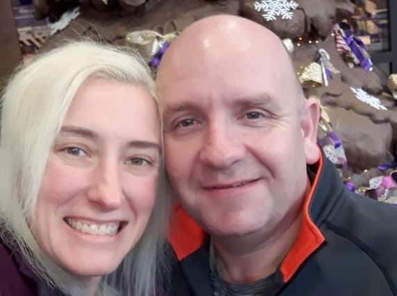 Mark Bayliss and his American bride-to-be Teresa Hutchins in England at Christmas in 2019.