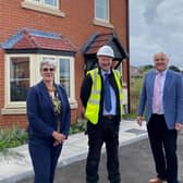 Pictured at the Cricketers Warwick District Council’s Head of Housing Lisa Barker, AC Lloyd Site Manager Dave Alcock and Councillor Jan Matecki.