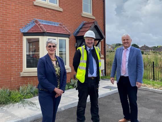 Pictured at the Cricketers Warwick District Council’s Head of Housing Lisa Barker, AC Lloyd Site Manager Dave Alcock and Councillor Jan Matecki.