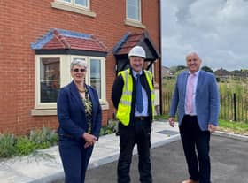 Pictured at the Cricketers Warwick District Council’s Head of Housing Lisa Barker, AC Lloyd Site Manager Dave Alcock and Councillor Jan Matecki.