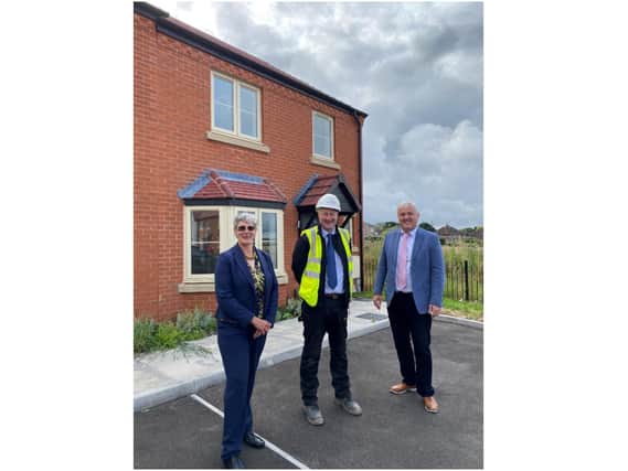 Pictured at the Cricketers; Warwick District Council’s head of housing Lisa Barker, AC Lloyd site manager Dave Alcock and councillor Jan Matecki. Photo supplied