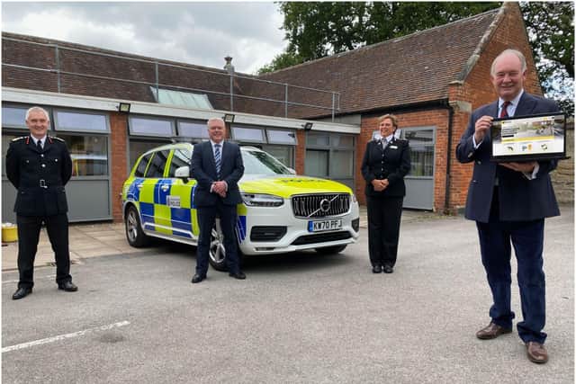 Left to Right: Chief Fire Officer Ben Brooks, Councillor Martin Watson, Warwickshire Police Chief Constable Debbie Tedds, and Police and Crime Commissioner Philip Seccombe. Photo supplied