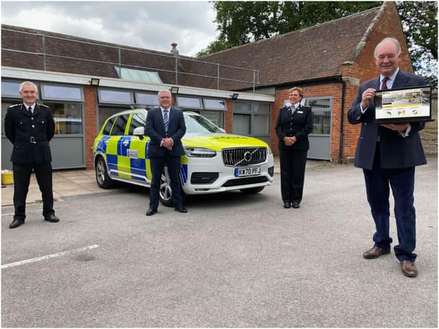 Left to Right: Chief Fire Officer Ben Brooks, Councillor Martin Watson, Warwickshire Police Chief Constable Debbie Tedds, and Police and Crime Commissioner Philip Seccombe. Photo supplied
