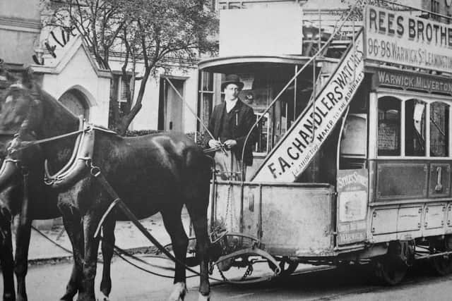 A horse-drawn tram in Leamington. Image courtesy of the Leamington History Group.