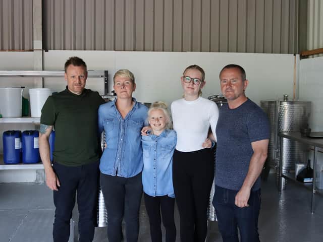 Left to right: Rob Riddell, Emma Riddell, Bella Riddell, Millie Riddell and Richard Wilson.