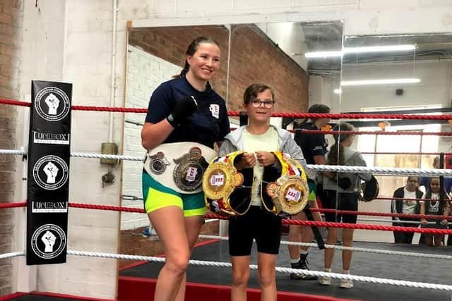 Morgan Ansell with a young member of Leamington Community Boxing Club.