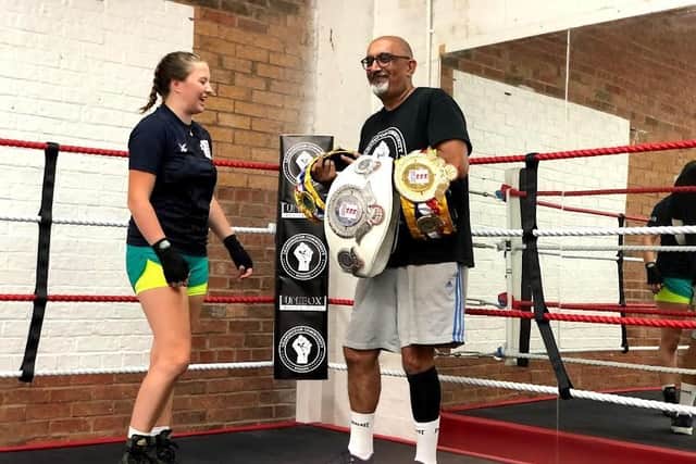 Morgan Ansell with Babs Kandola who is the head coach at Leamington Community Boxing Club.