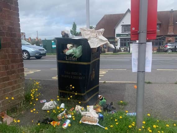 An overflowing bin in Rugby Road, Cubbington.