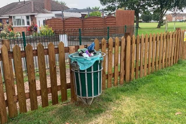 An overflowing bin at the recreation ground in Cubbington.