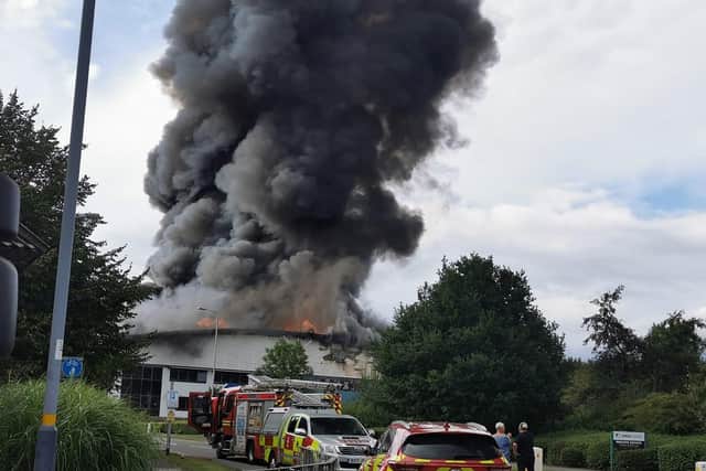 A photo by Warwickshire Fire and Rescue Service of the fire at Ram Enterprise in Ash Green.