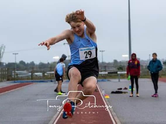 Harry Pritchett won the Under 15s triple jump title (Picture by Tony Ritchings Photography)