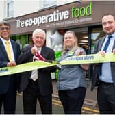 (Left to right) - Ali Kurji, chief executive of the Heart of England Co-operative Society; Clive Miles, president of the Society; Kim Askew-Kelly, manager of The Co-operative at Harbury and Steve Browne, general manager of the Society’s Food Division. Photo supplied