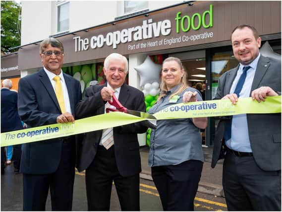 (Left to right) - Ali Kurji, chief executive of the Heart of England Co-operative Society; Clive Miles, president of the Society; Kim Askew-Kelly, manager of The Co-operative at Harbury and Steve Browne, general manager of the Society’s Food Division. Photo supplied