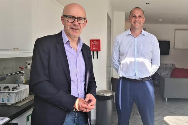 Matt Western MP with Ben Ludford, assistant director, housing and support, during a visit to Derventio Housing Trust’s newest property in Warwick. Photo supplied