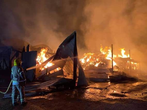 Firefighters were at the scene in at Hill Farm last night (Thursday) and this morning to tackle the barn blaze. Photo by Warwickshire Fire and Rescue.