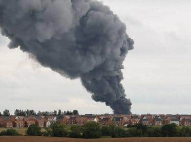 A huge fire can be seen across Leamington and Warwick.